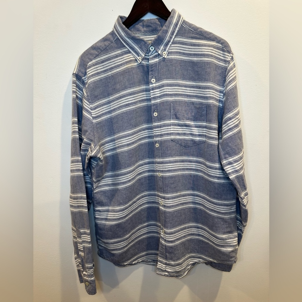American Eagle Blue & White Striped Linen Cotton Button Down Shirt Men’s Medium